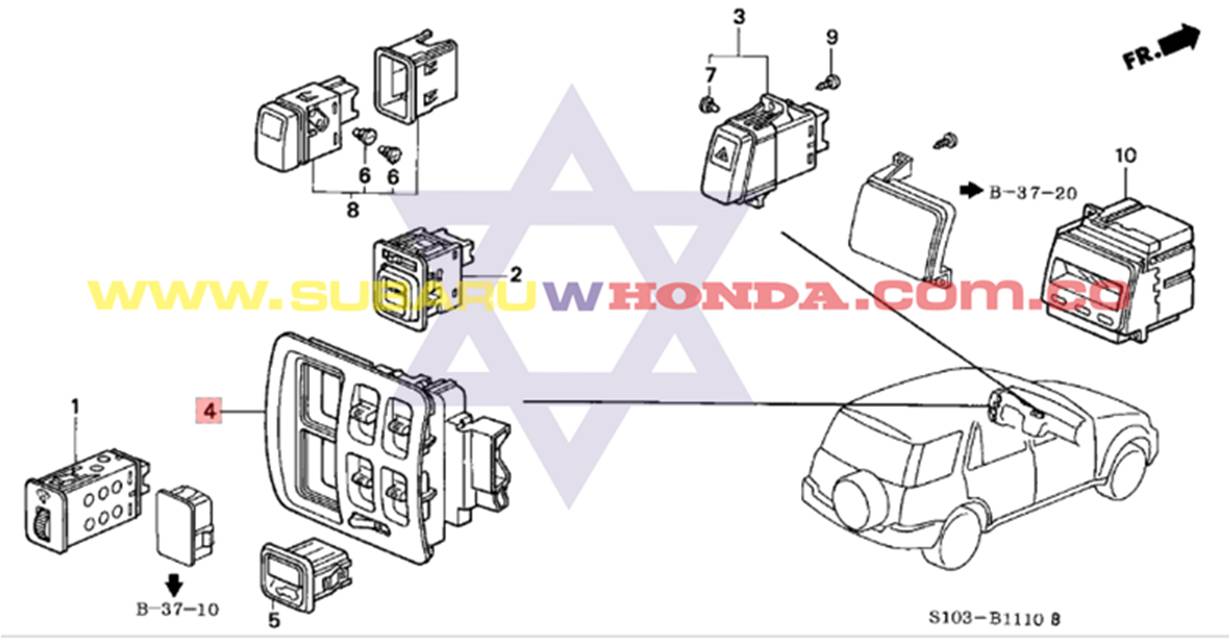 Control mando principal elevavidrios Honda CRV 2001 catalogo