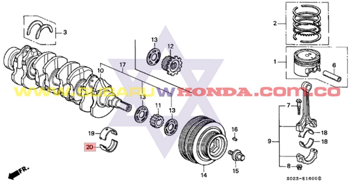 Casquetes bancada Honda CRV 1997 catalogo