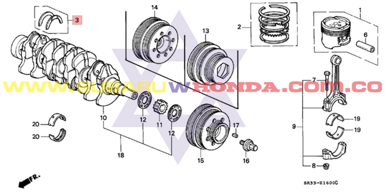 Arandelas de ajuste medialunas Honda Civic 1992 catalogo