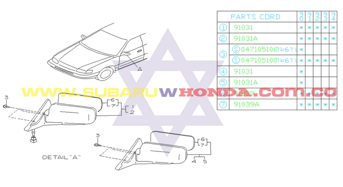 Espejo electrico izquierdo Subaru Legacy 1992 catalogo