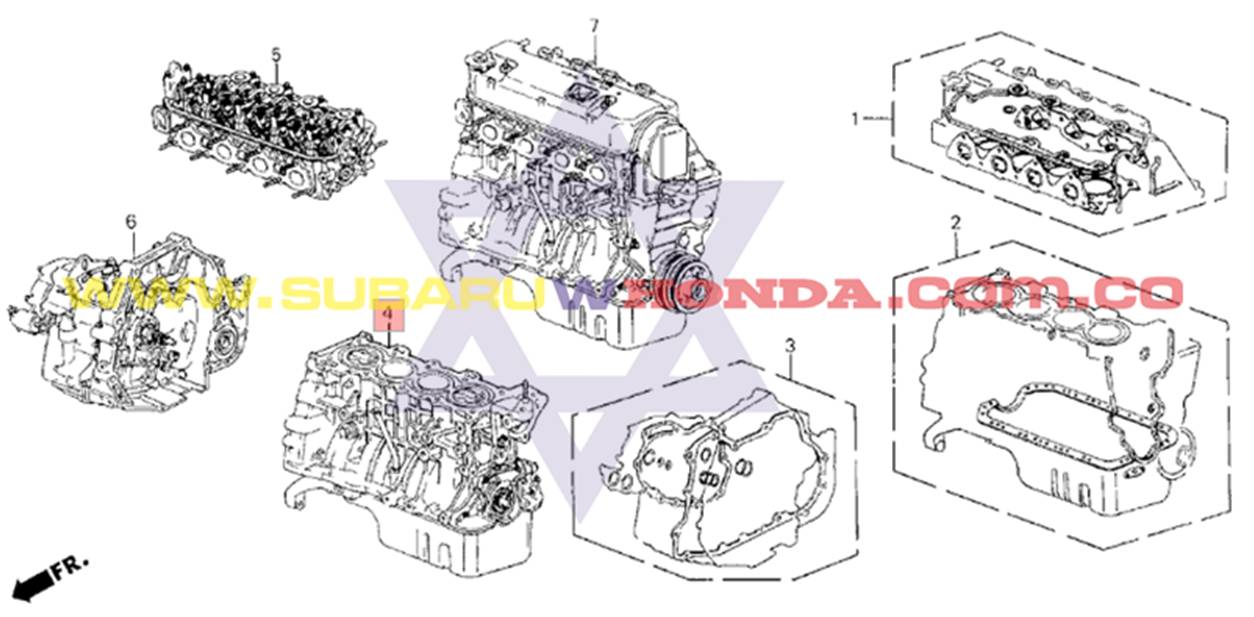 Siete Octavos 7/8 motor Honda Civic 1993 catalogo