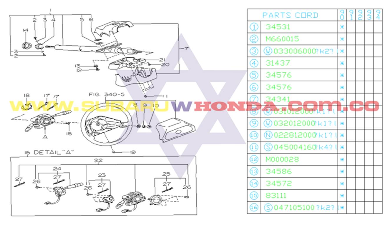 Swich panel control completo Subaru Legacy 1992 catalogo