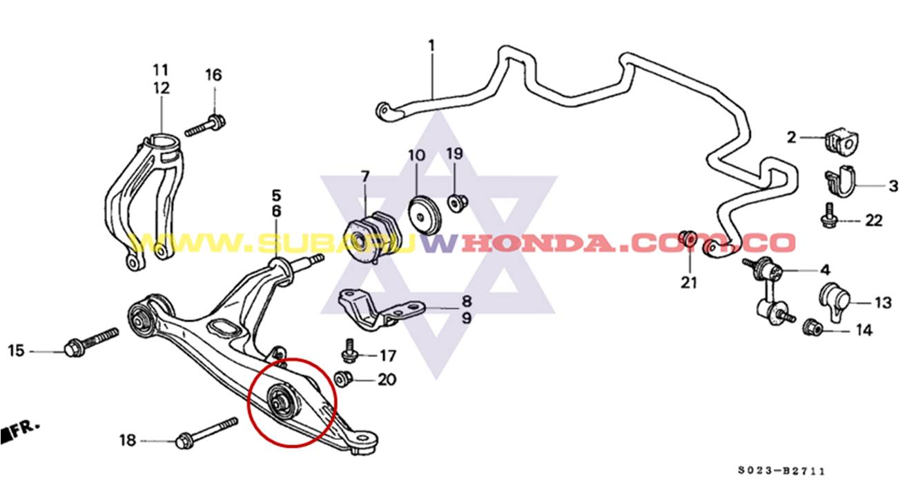 Buje tijera inferior delantera externo Honda CRV 2001 catalogo