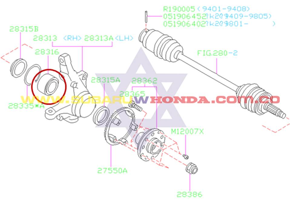 Rodamiento delantero Automovil Subaru Impreza 1996 catalogo