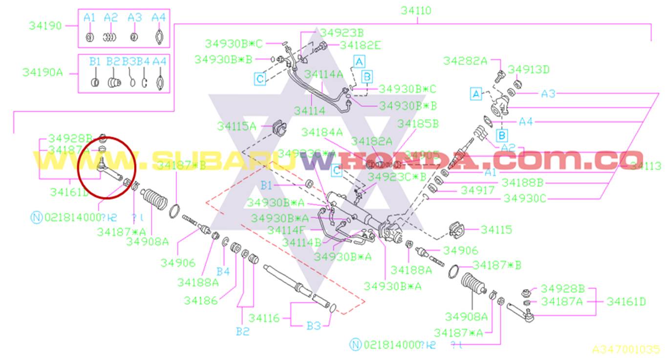 Terminal derecha dirección hidraulica Subaru Impreza 1993 catalogo