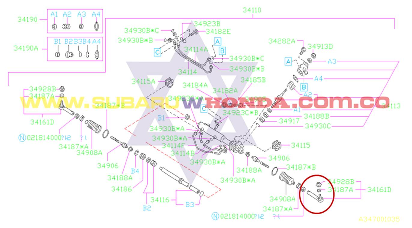 Terminal izquierda dirección hidraulica Automovil Subaru Impreza 1994 catalogo