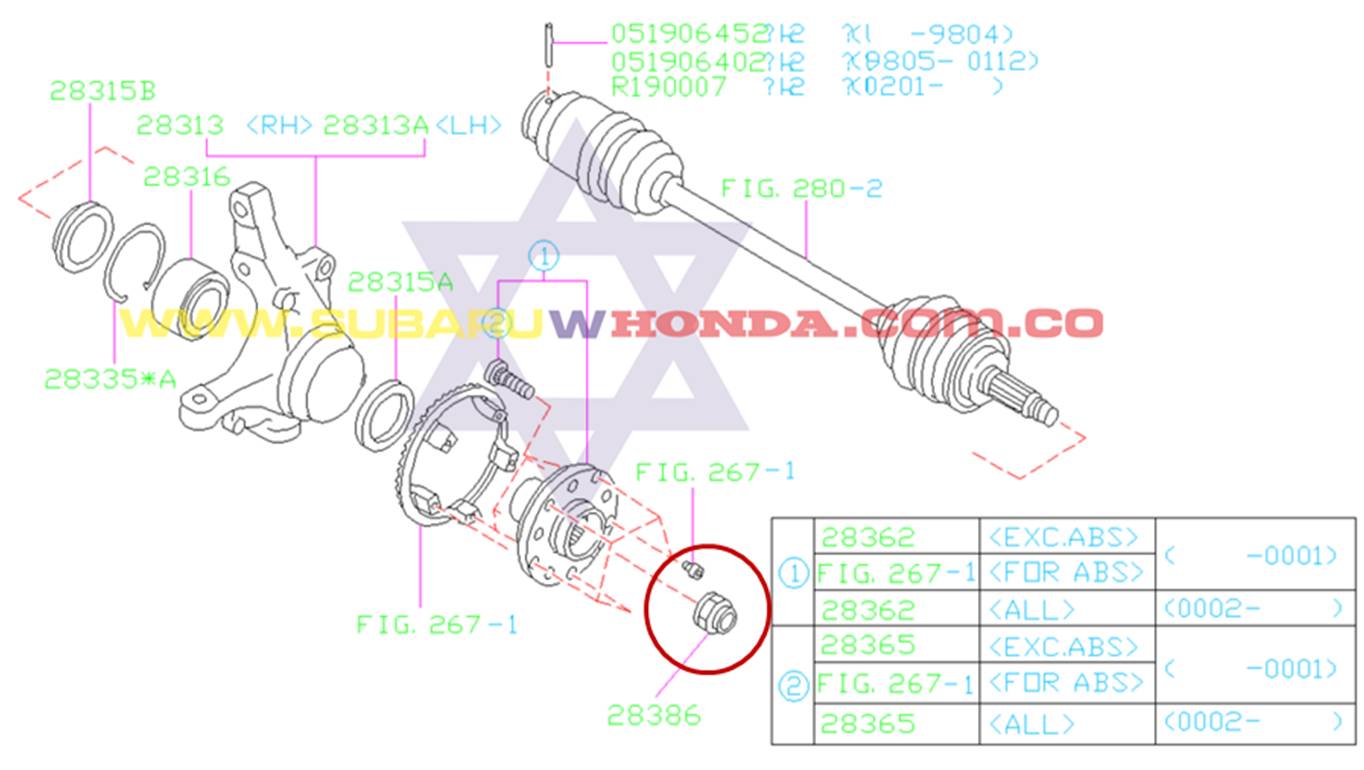 Tuerca punta eje Automovil Subaru Impreza 1994 catalogo