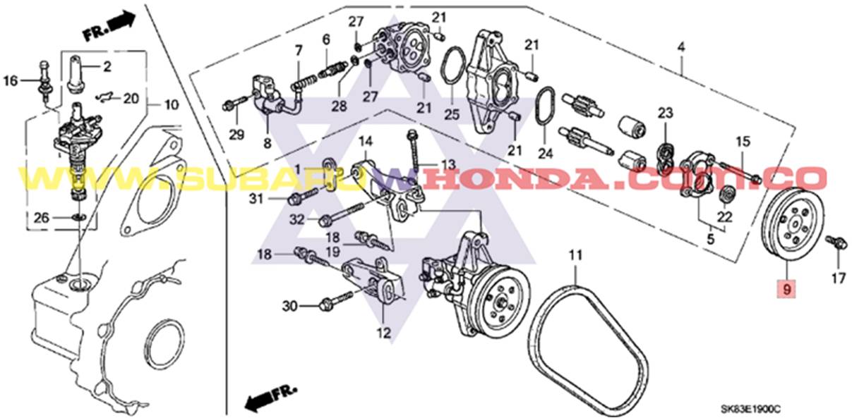 Polea bomba dirección hidráulica Honda Integra 1993 catalogo